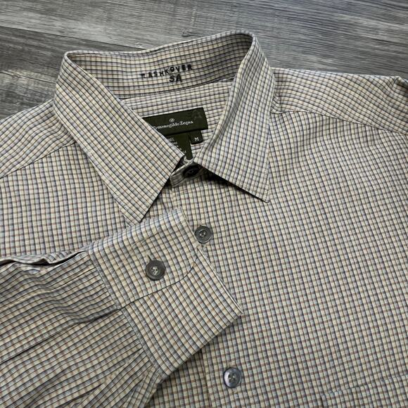 Ermenegildo Zegna Gray Tan Grid Check Plaid Mens M Long Sleeve Button Up Shirt - Picture 1 of 7